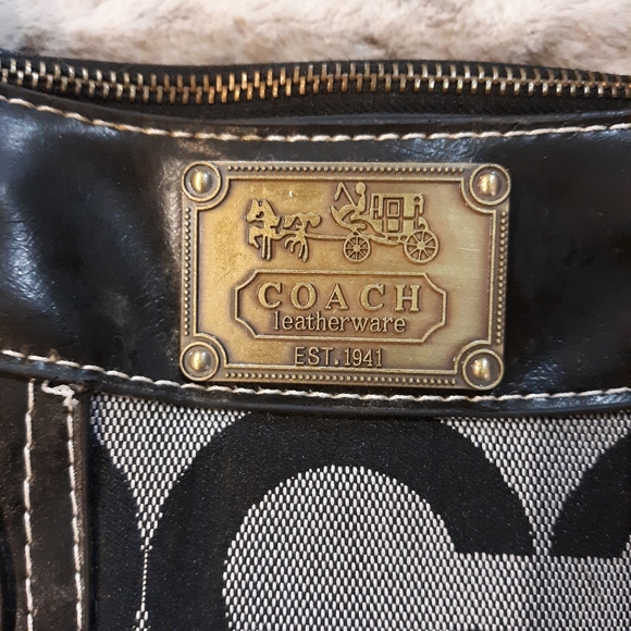 Coach Signature Black Canvas Leather Satchel Bag - Picture 9 of 9